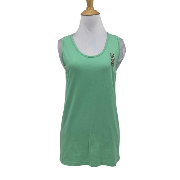 Dutch Bros Tank Top Womens M Medium Pistachio Cotton Embroidered Smiley Faces - Picture 1 of 10